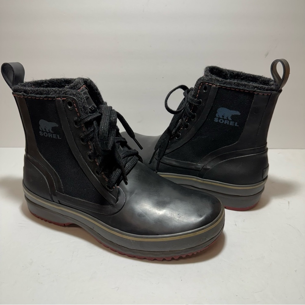 Sorel Black Men's Lace-Up Boots Upper Synthetic Wool Lining Winter Size 7.5